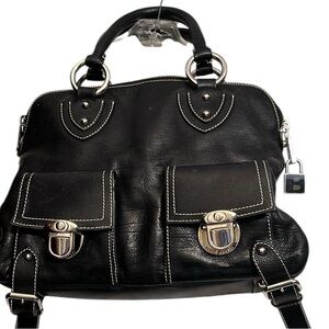Marc Jacobs large Black Leather Handbag with Silver Accents double zip